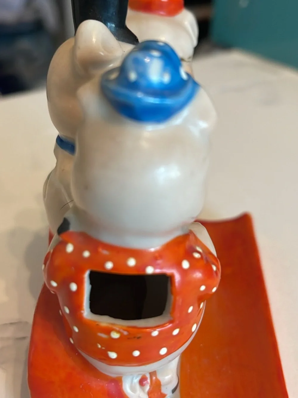 Vintage Ceramic Three Pigs Figurine in Blue, Orange and Black